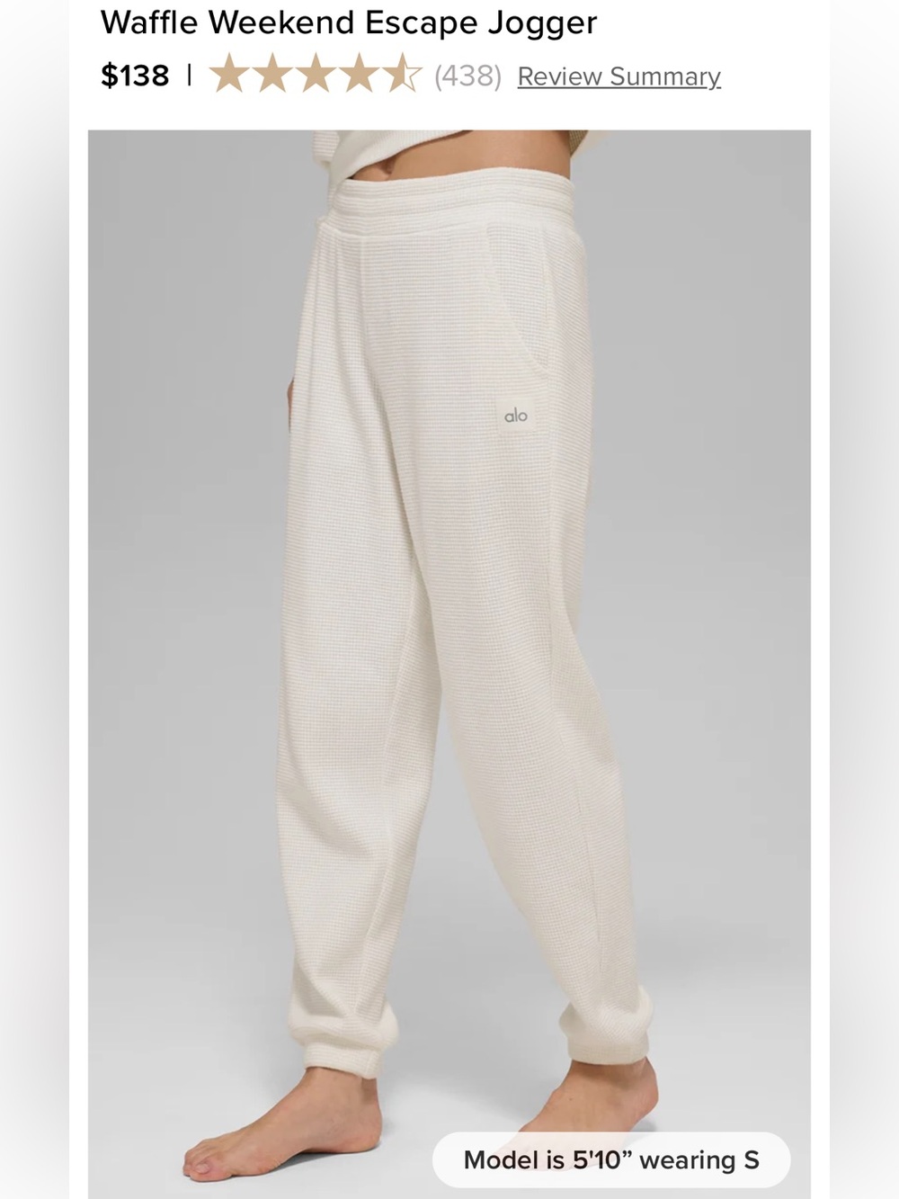 NWOT $140 Alo Yoga Waffle Weekend Escape Jogger Sz Medium Ivory
